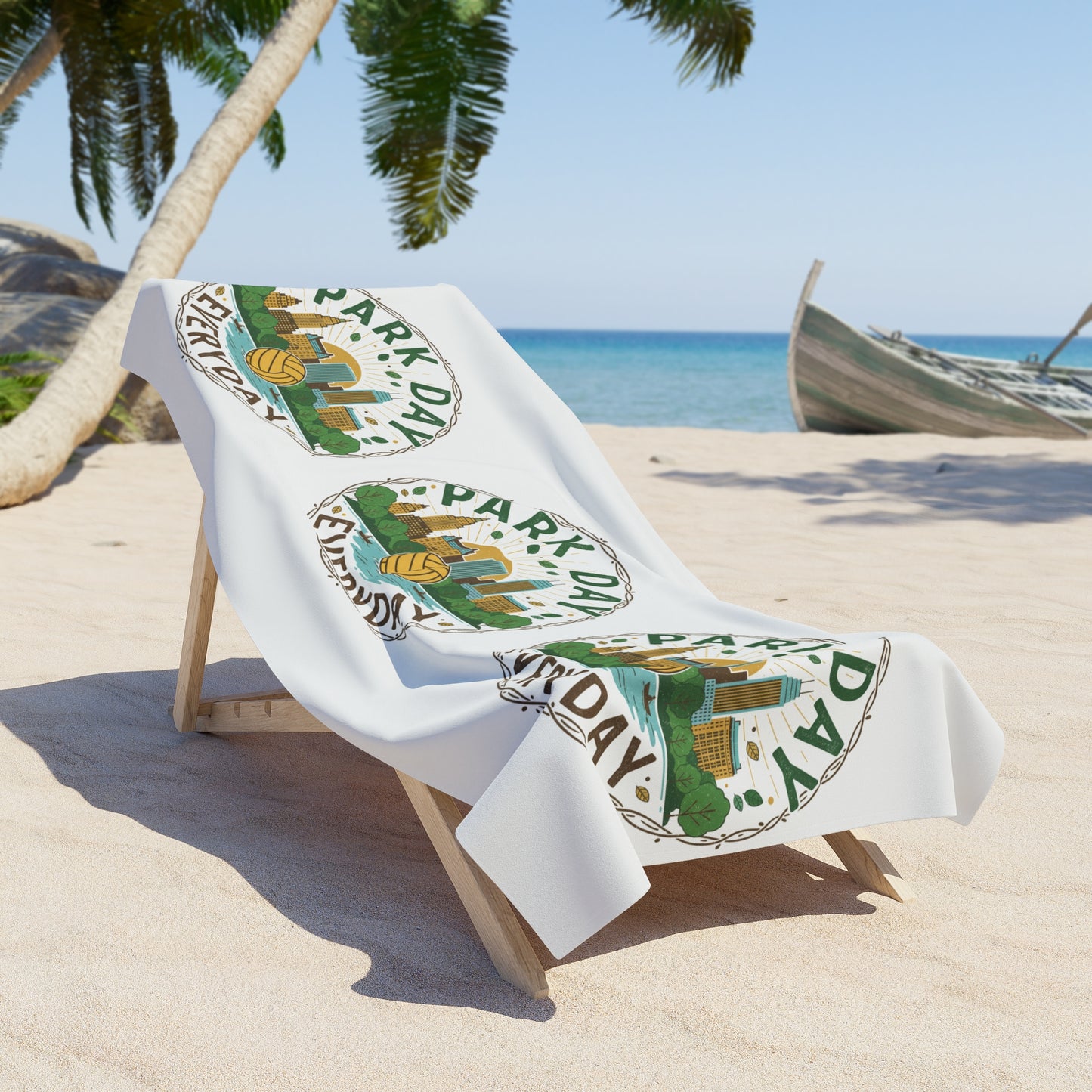 Park-inspired design printed across beach towel