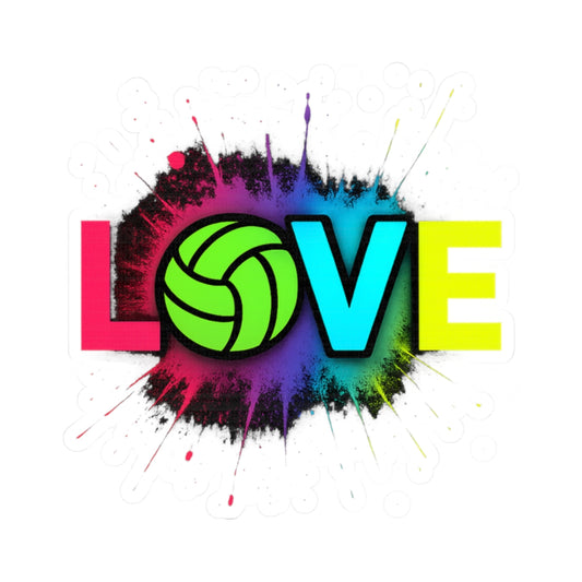 Love Volleyball neon graphic sticker with bold colorful design