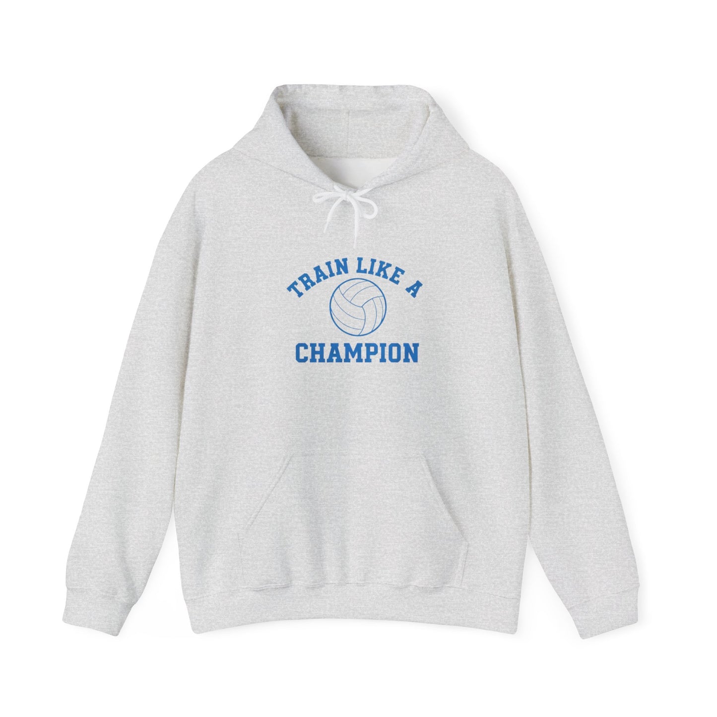 Train As a Champion bold text graphic printed on hoodie front
