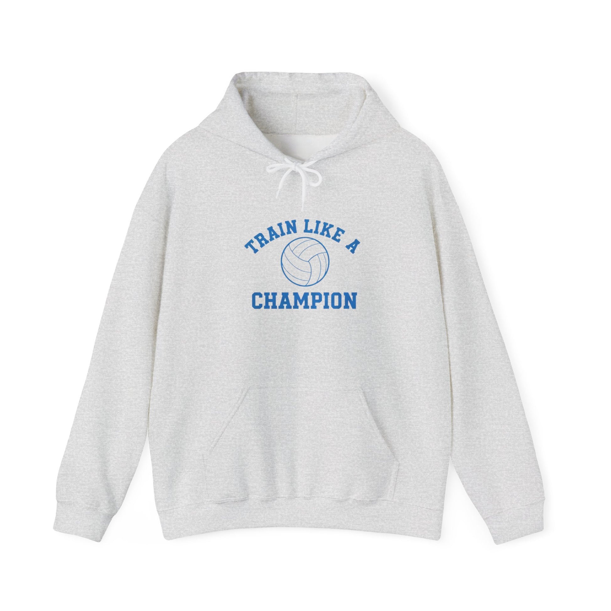 Train As a Champion bold text graphic printed on hoodie front