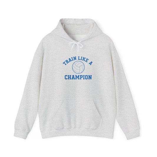 Train As a Champion bold text graphic printed on hoodie front