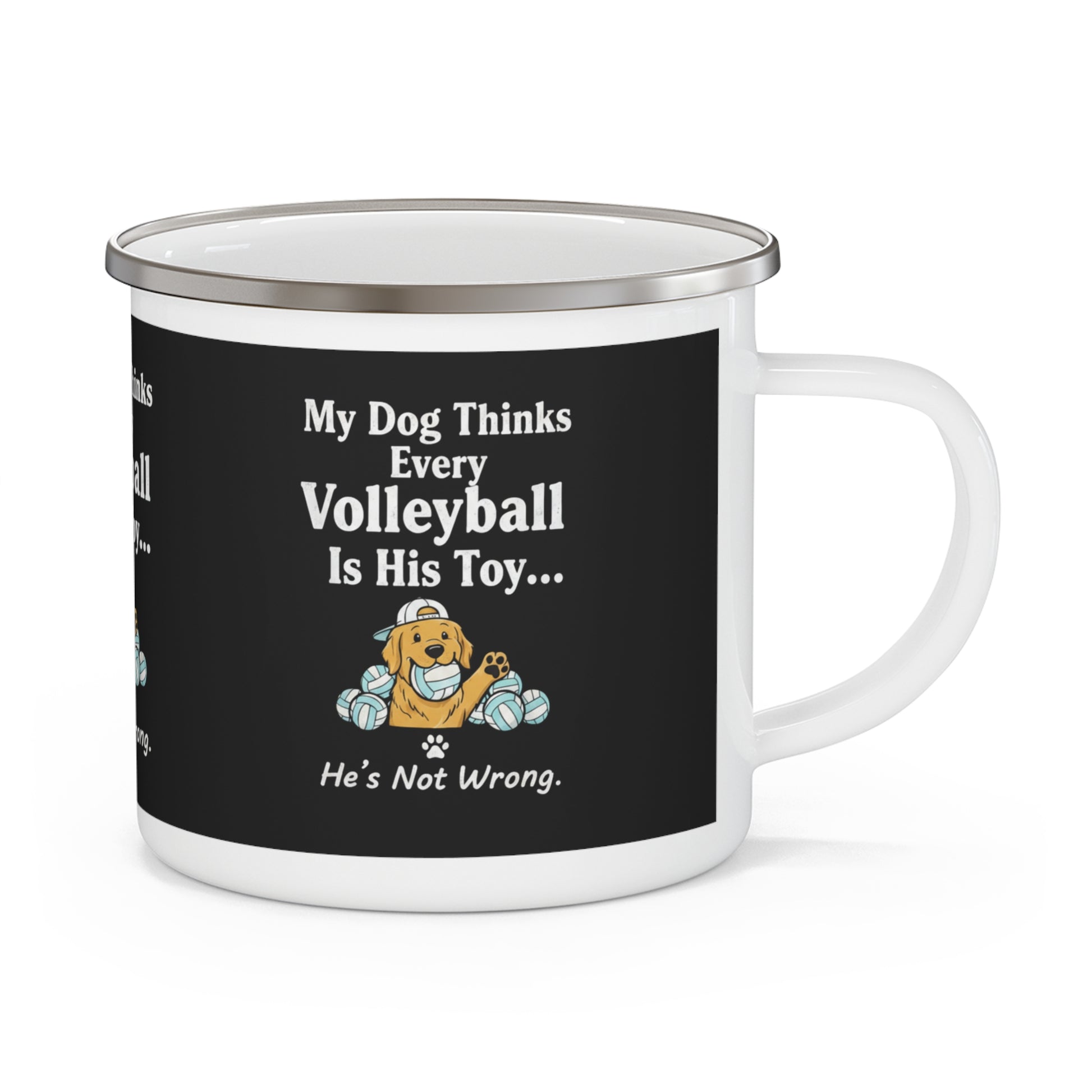 My Dog Thinks Every Volleyball Is a Toy design on mug front.