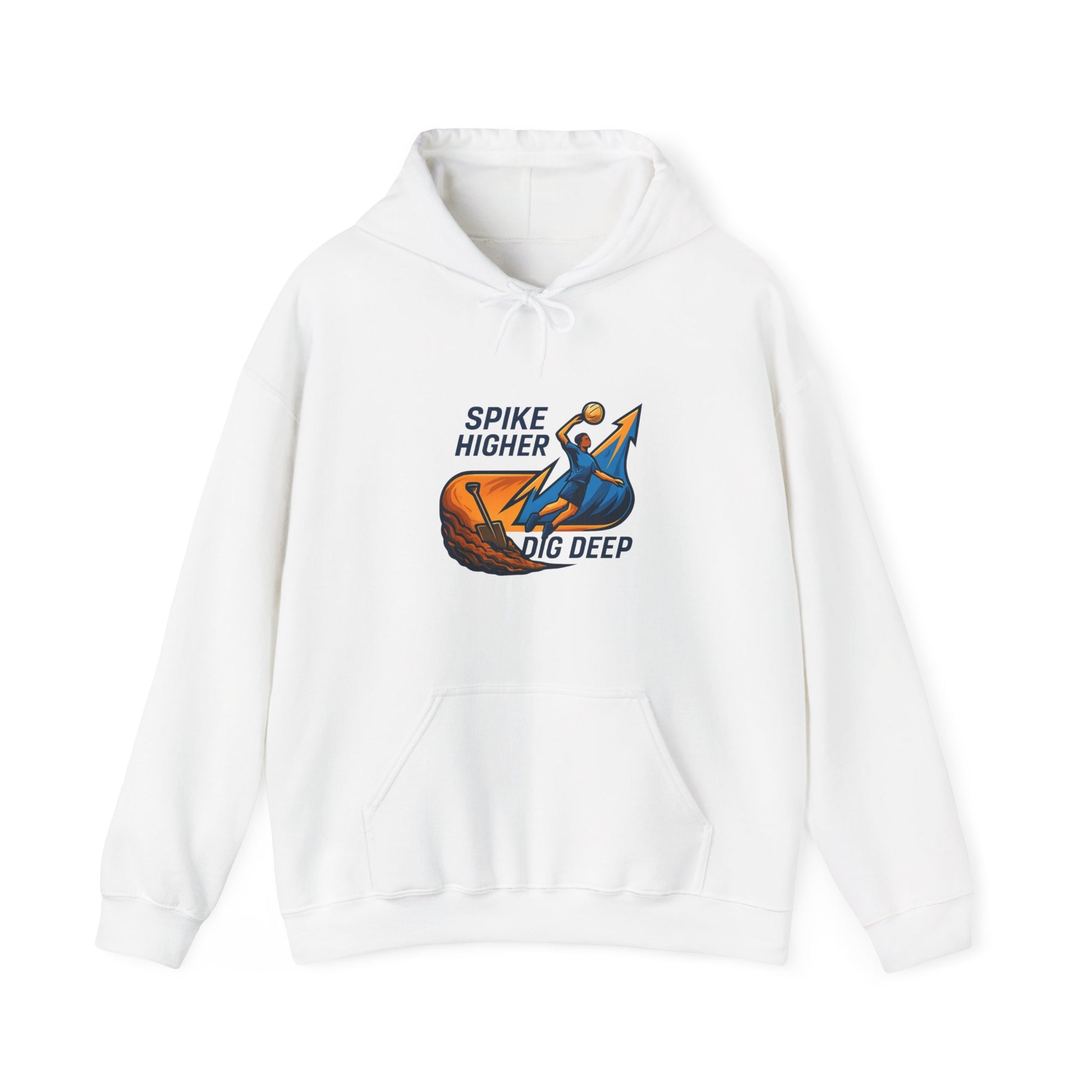 Dig Deep Spike Higher volleyball hoodie with bold typography