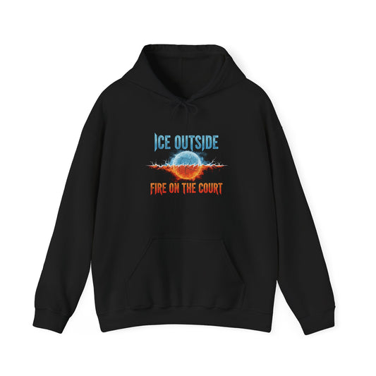 Ice Outside Fire on the Court bold typography volleyball hoodie design