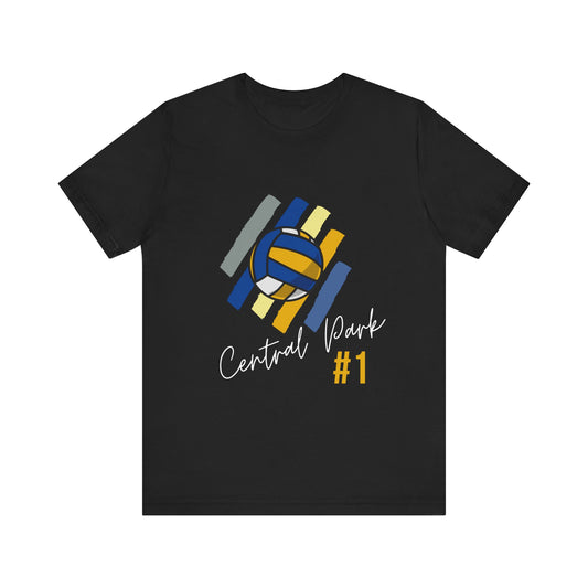 Central Park Volleyball #1 Tee front view, multi-color design