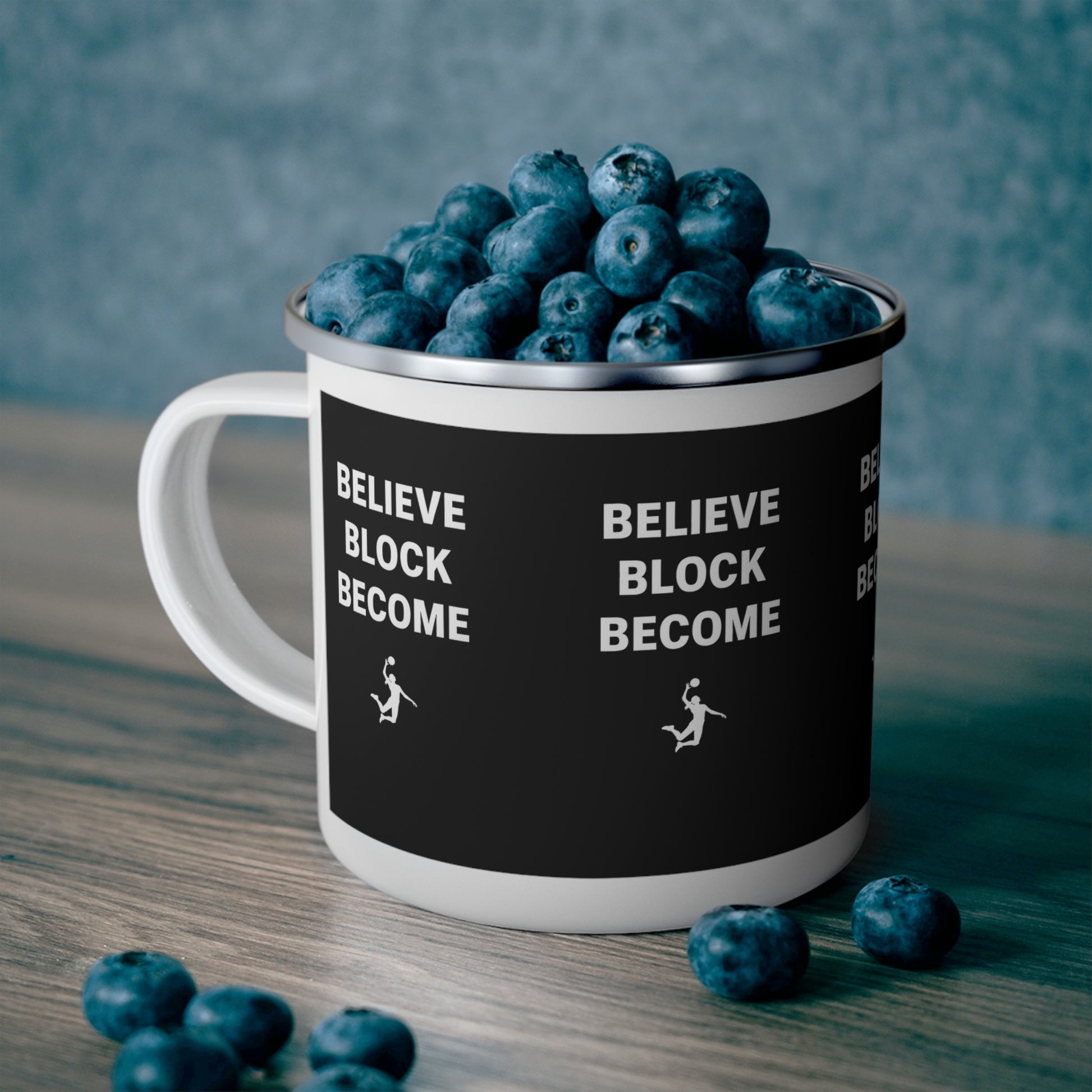 Bold stacked lettering volleyball message printed on mug