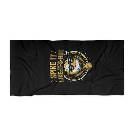 Spike It’s Like It’s Hot volleyball beach towel with cartoon volleyball