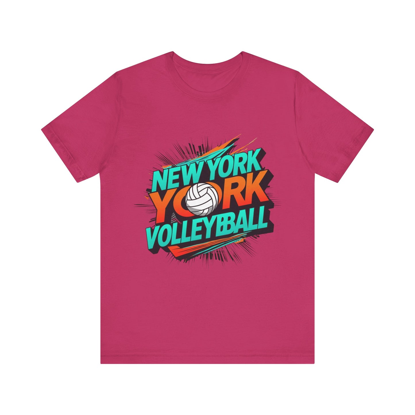 NYC volleyball tee featuring dynamic typography and a volleyball graphic.