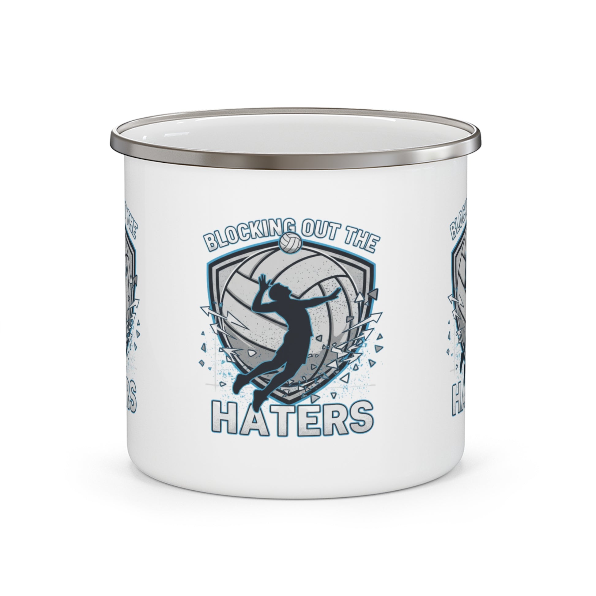Blocking Out the Haters volleyball enamel mug