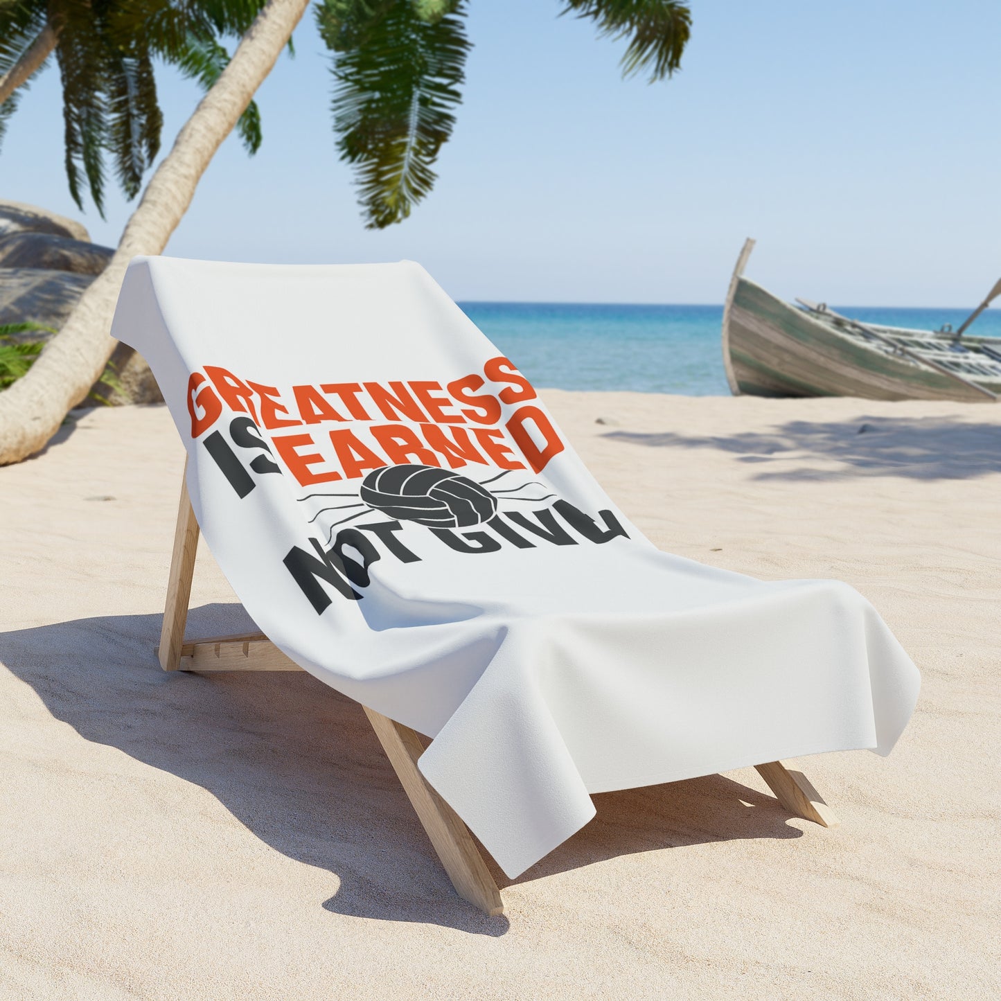 Athletic-style volleyball towel featuring motivational message