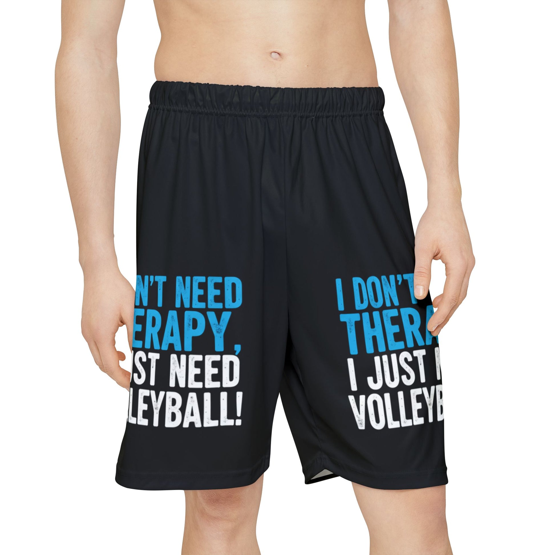 Volleyball shorts with humorous slogan design