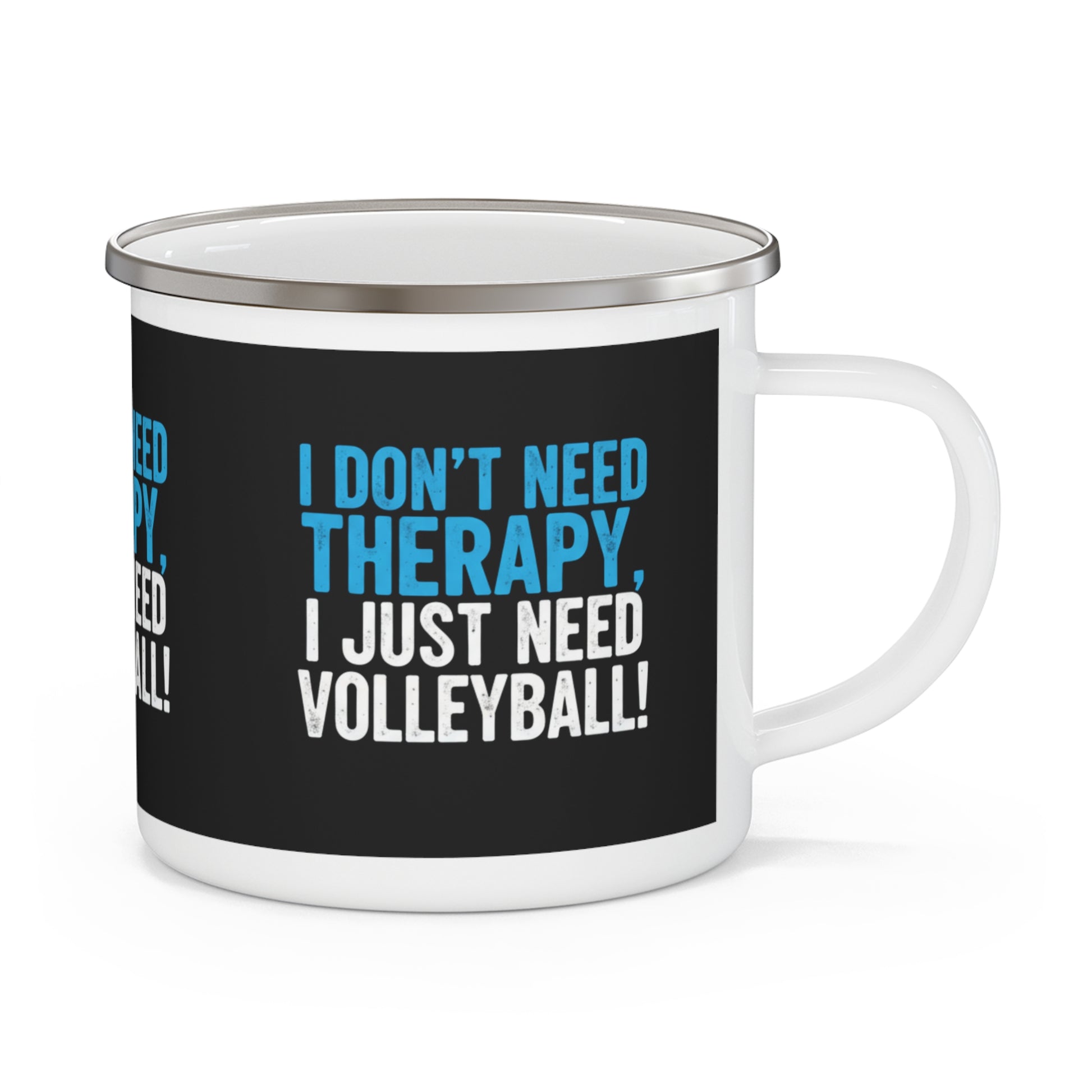 Durable metal volleyball mug on outdoor table