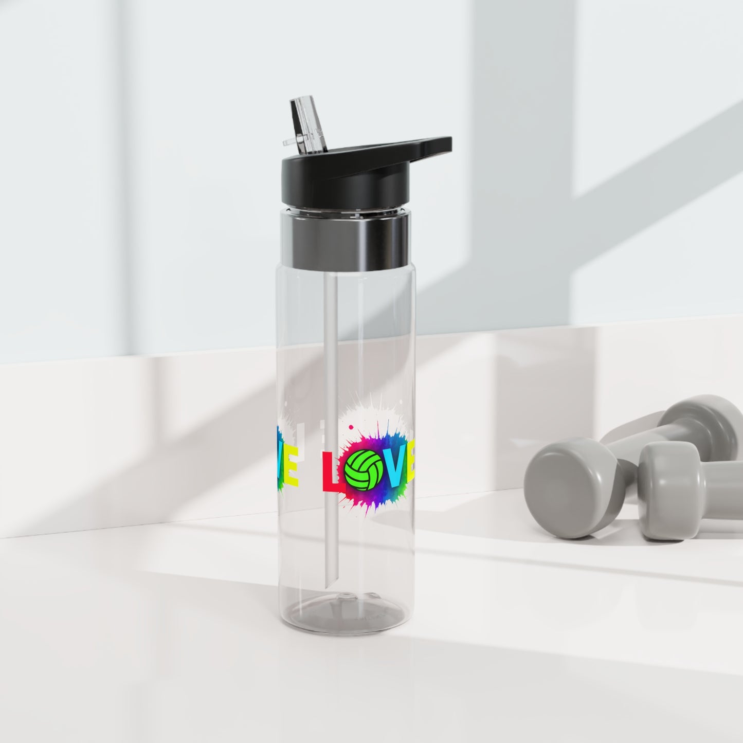 Vibrant neon volleyball text on reusable bottle