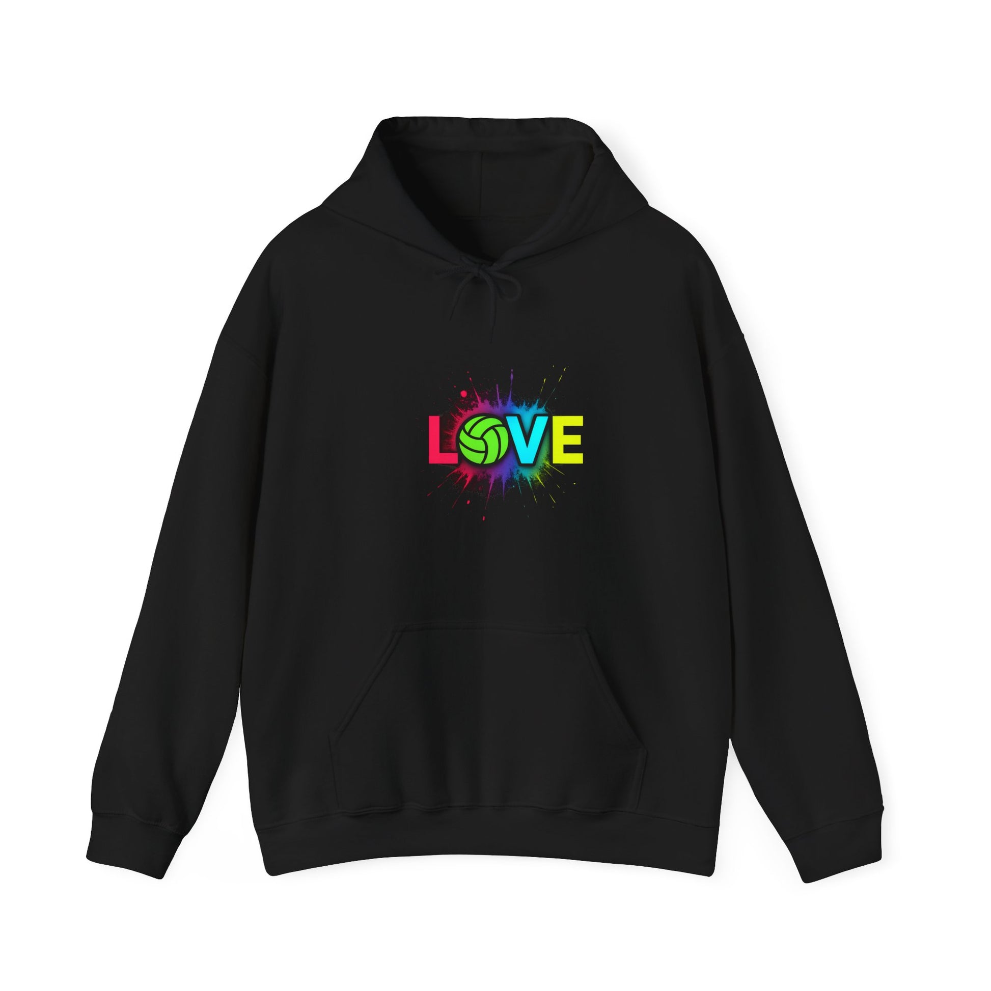 LOVE volleyball hoodie with color splash design