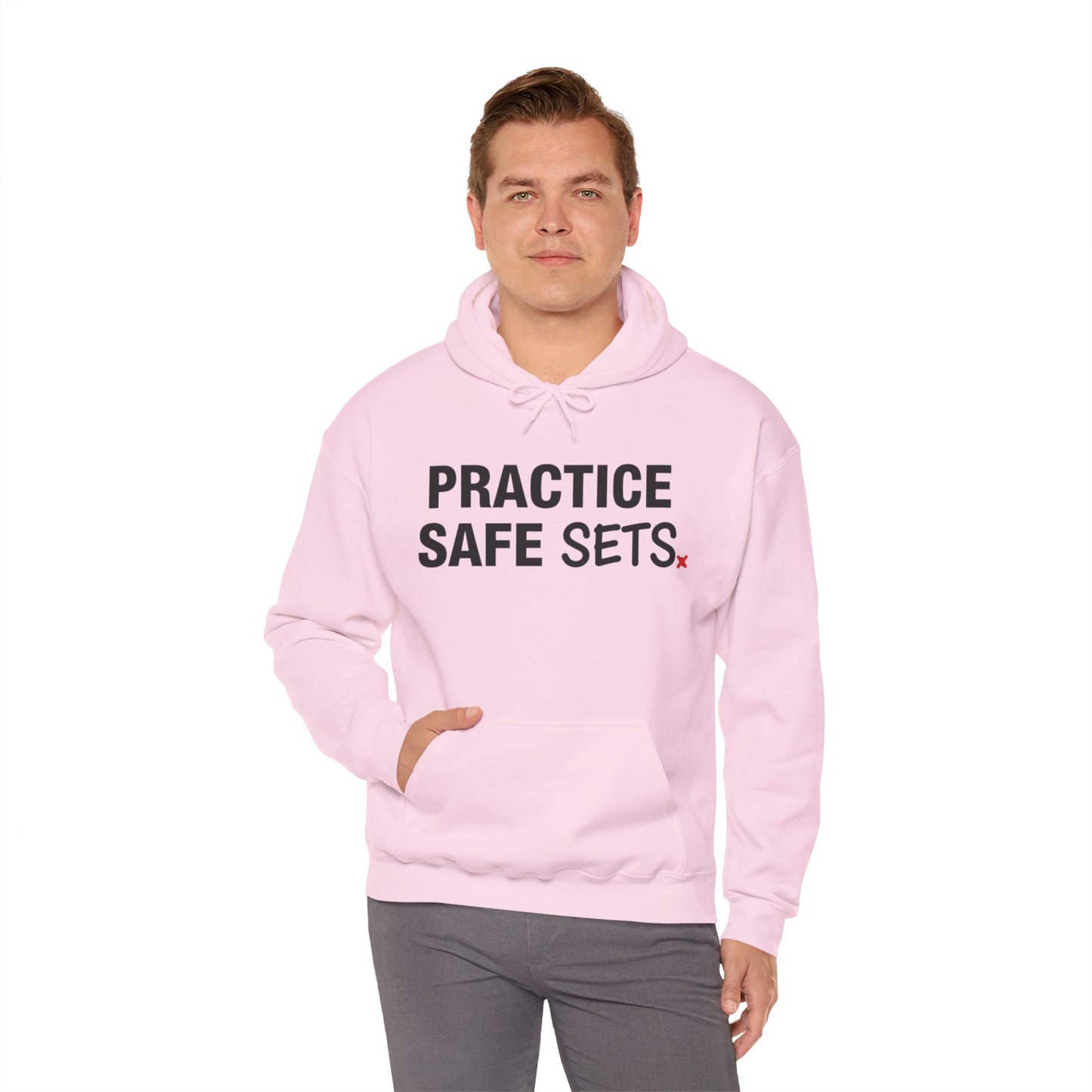 High-contrast volleyball humor design Practice Safe Sets