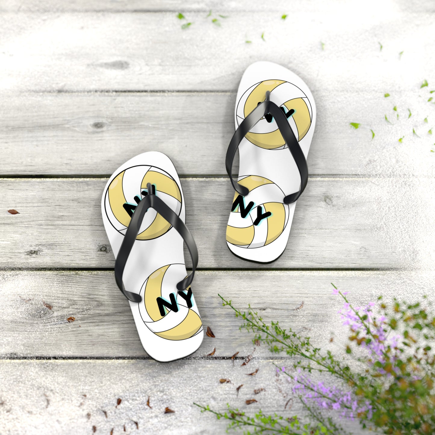 Volleyball sandals showcasing New York-inspired graphic