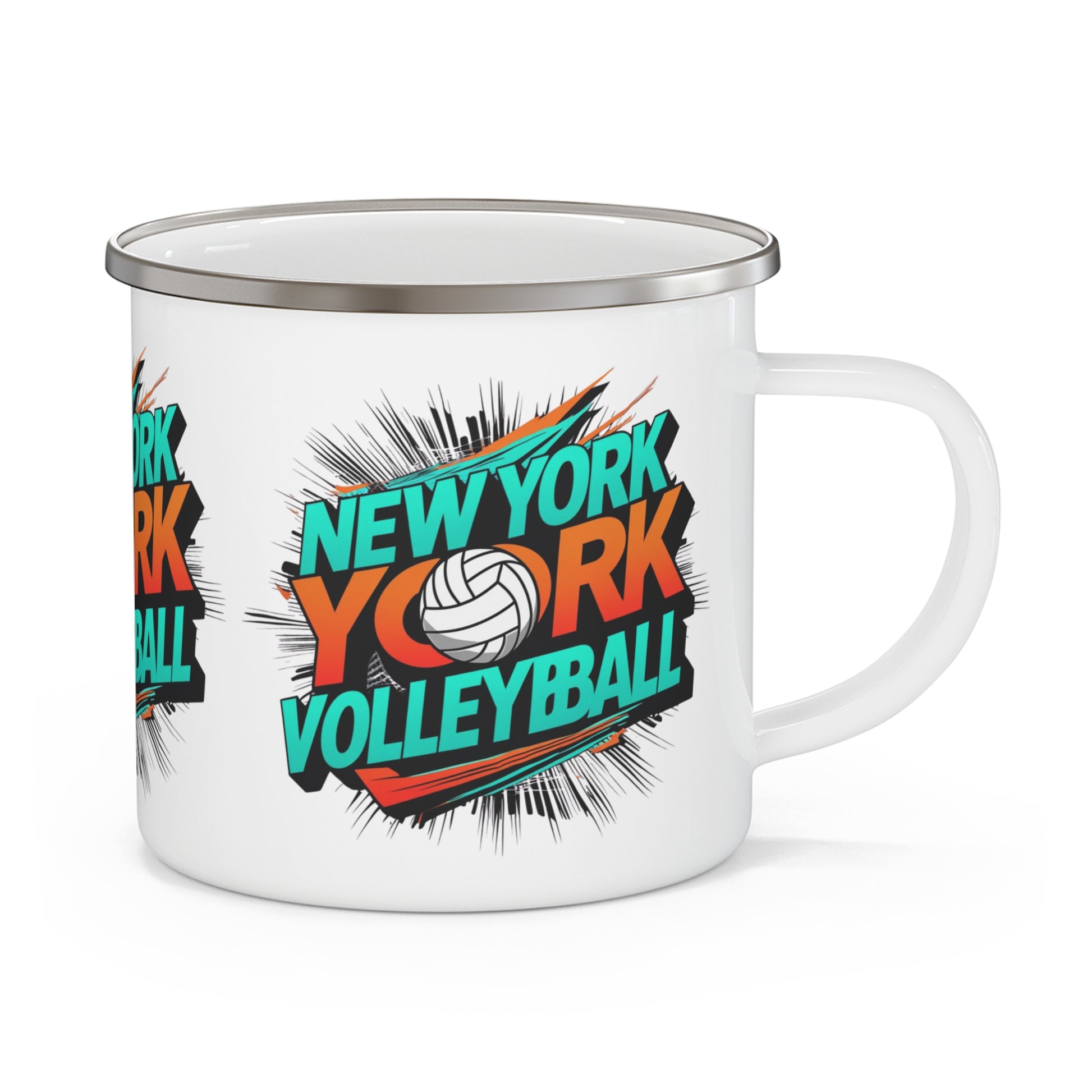 Durable volleyball mug perfect for camping and courtside coffee.
