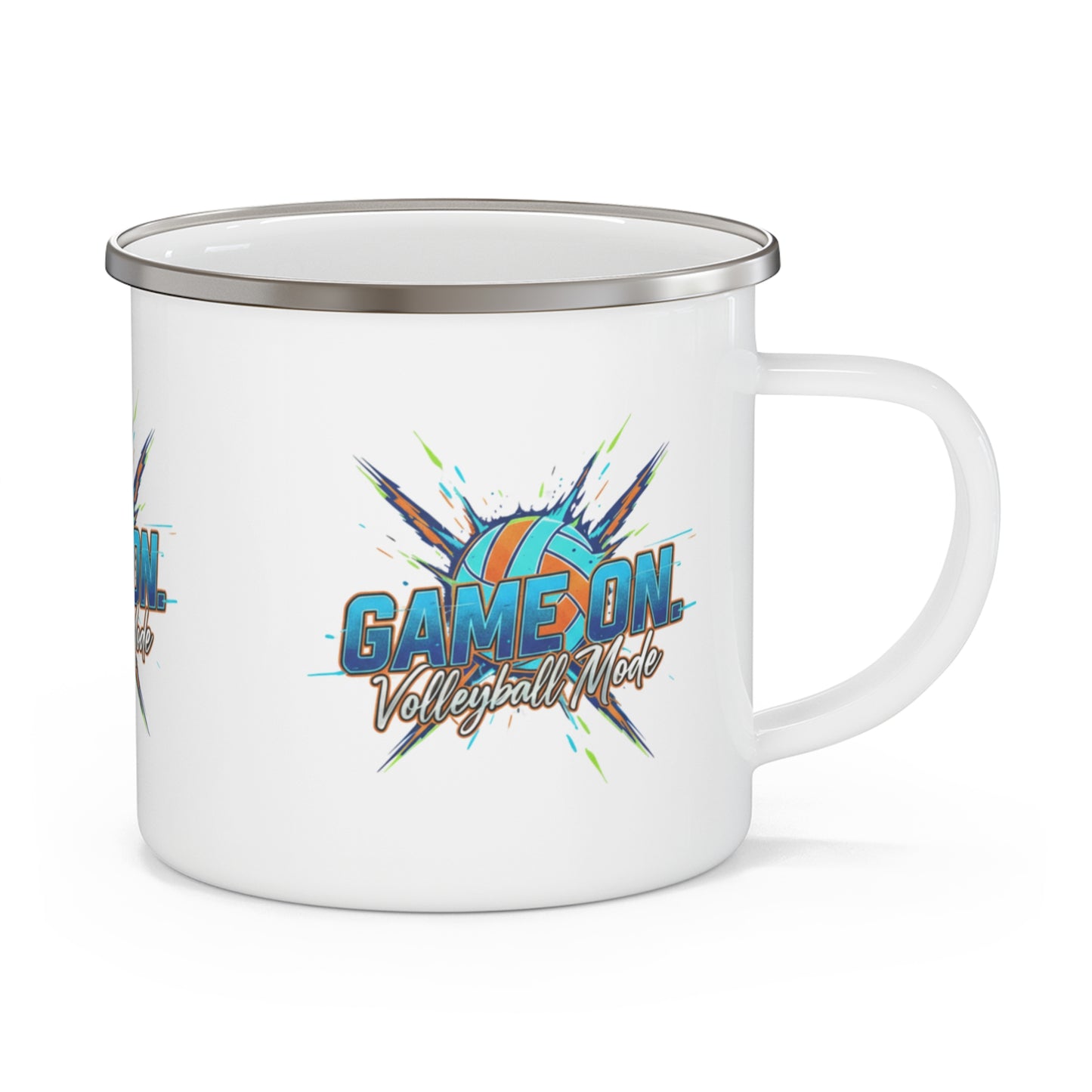 Volleyball-themed outdoor mug for coffee or tea.