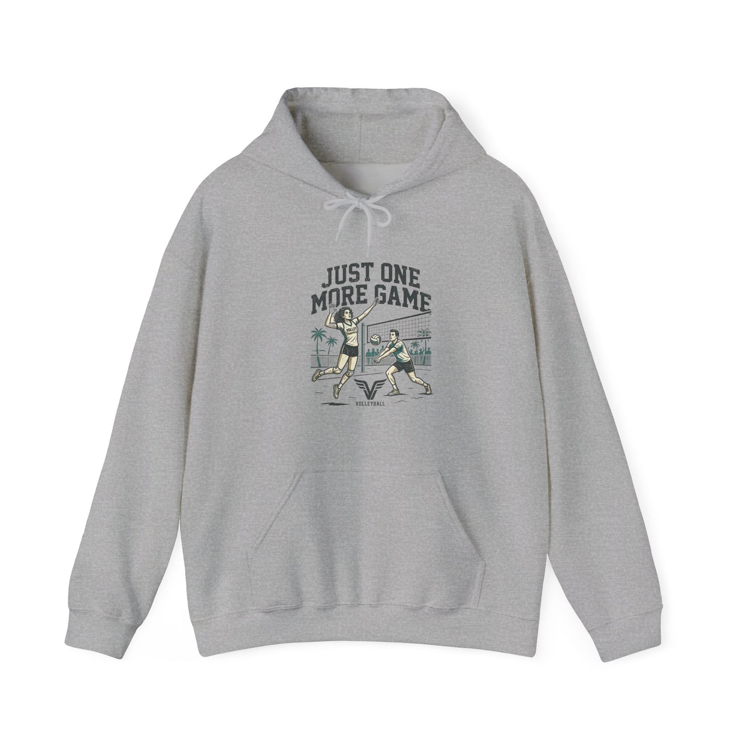just one more game volleyball hoodie front text design