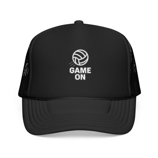 Game On volleyball trucker hat text design