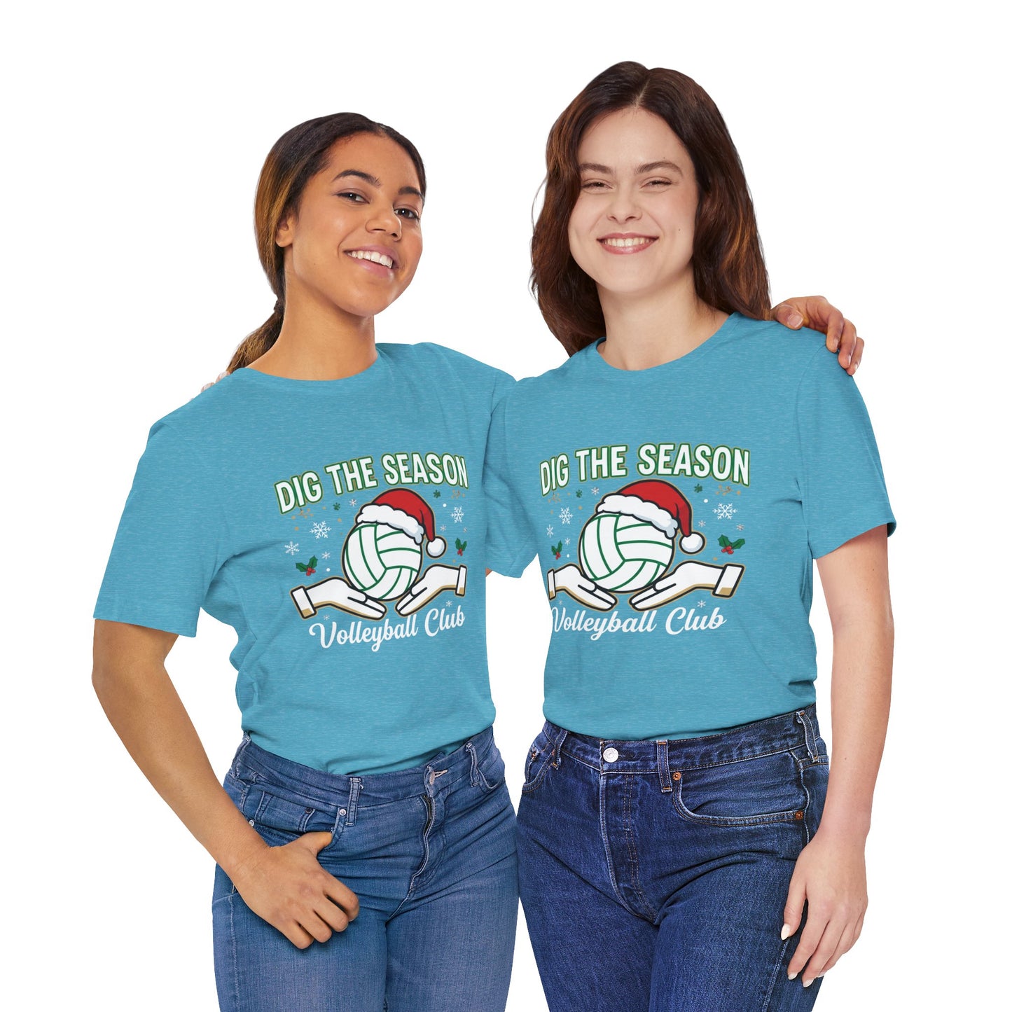 Seasonal volleyball graphic printed on t-shirt