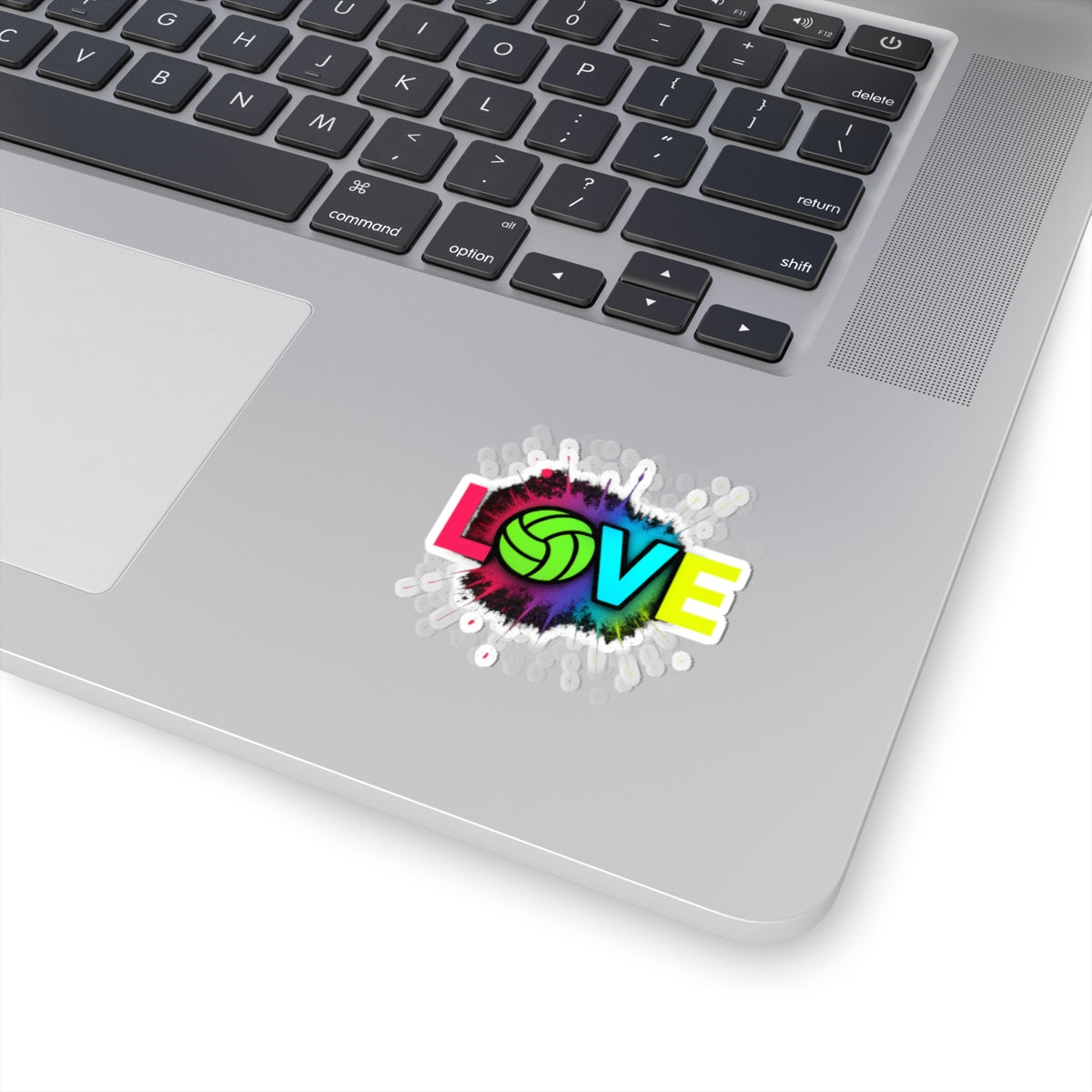 Durable vinyl volleyball sticker on laptop surface