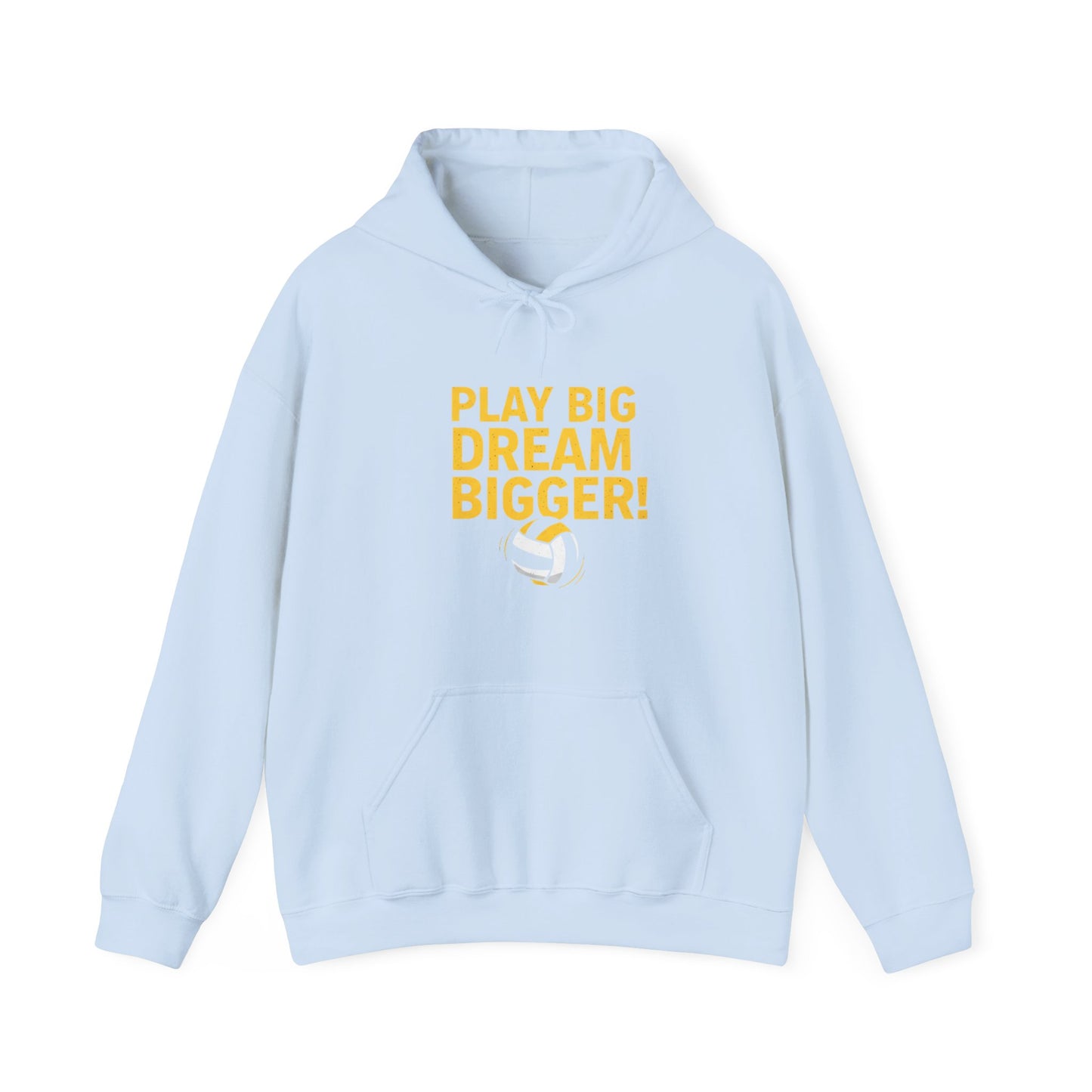 Motivational volleyball slogan with striped ball graphic on hoodie