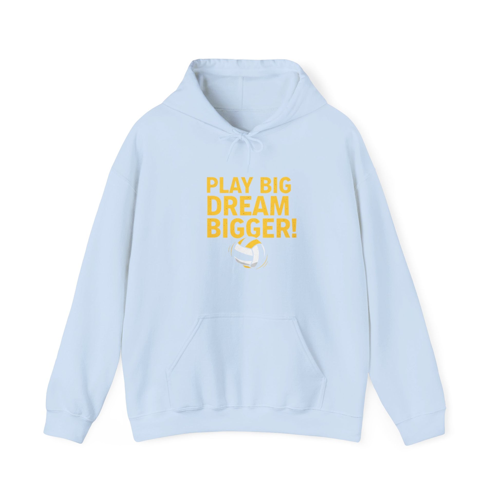 Motivational volleyball slogan with striped ball graphic on hoodie