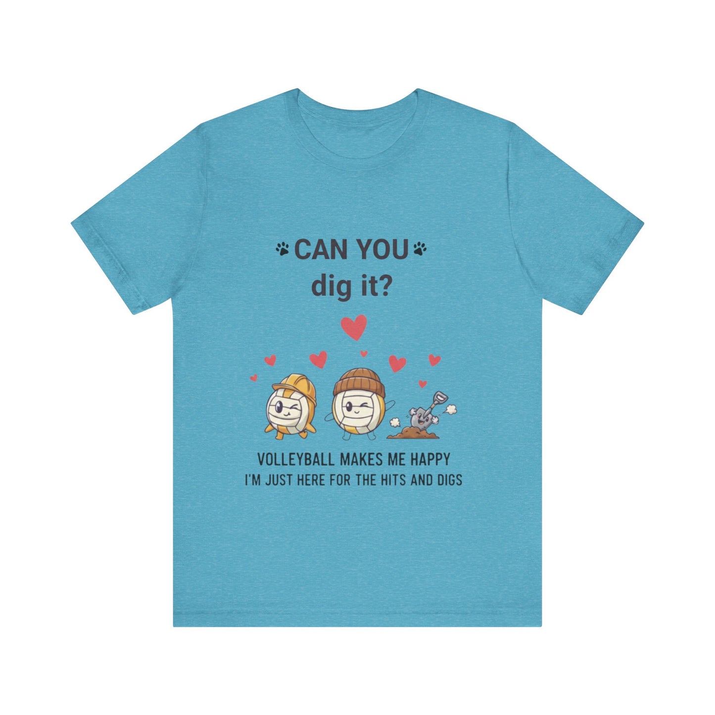 Volleyball cartoon t-shirt, playful 'Can You Dig It?' design
