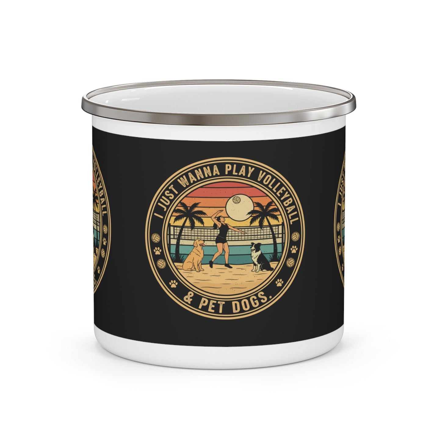 I Just Wanna Play Volleyball & Pet Dogs design on mug.