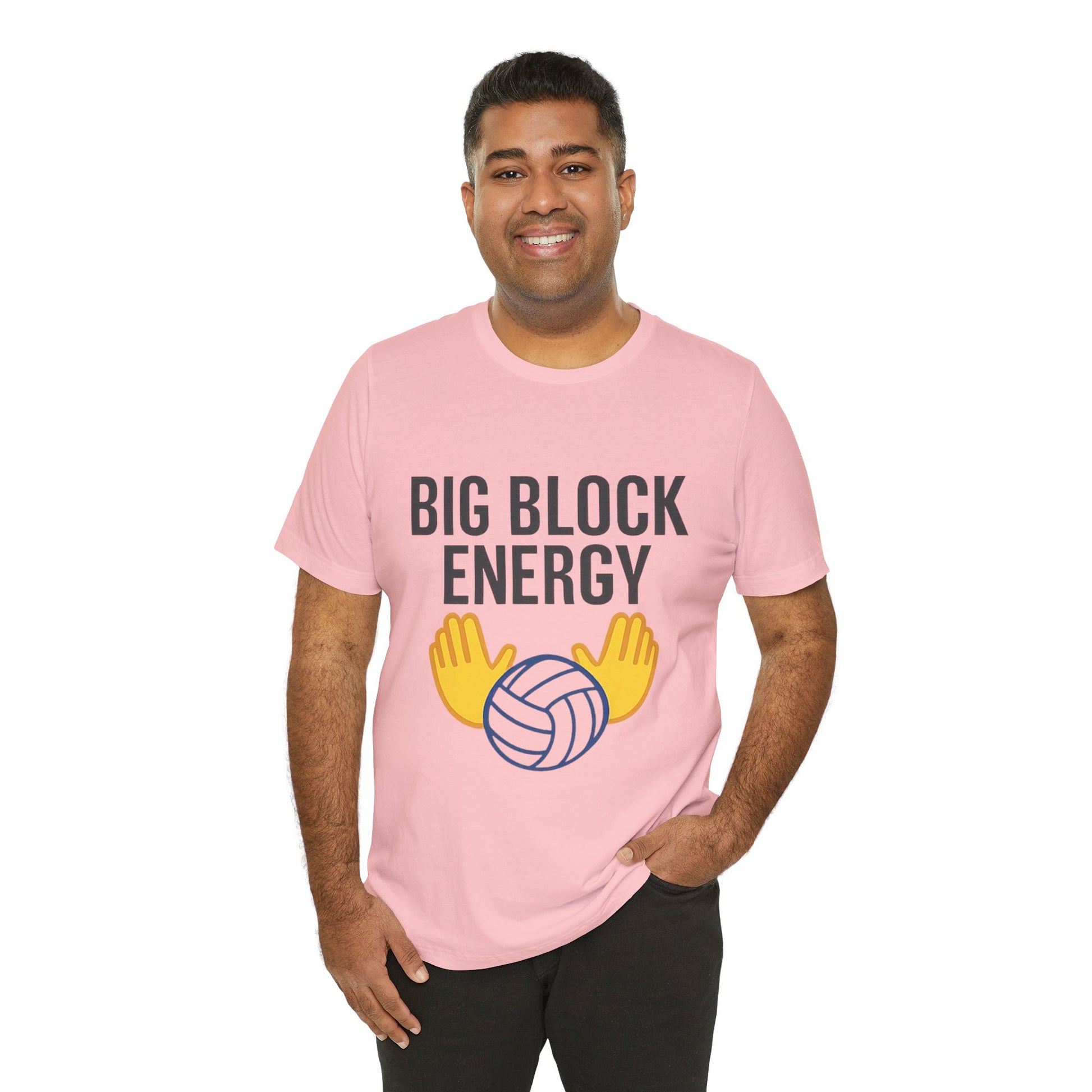 Graphic t-shirt with Big Block Energy volleyball artwork