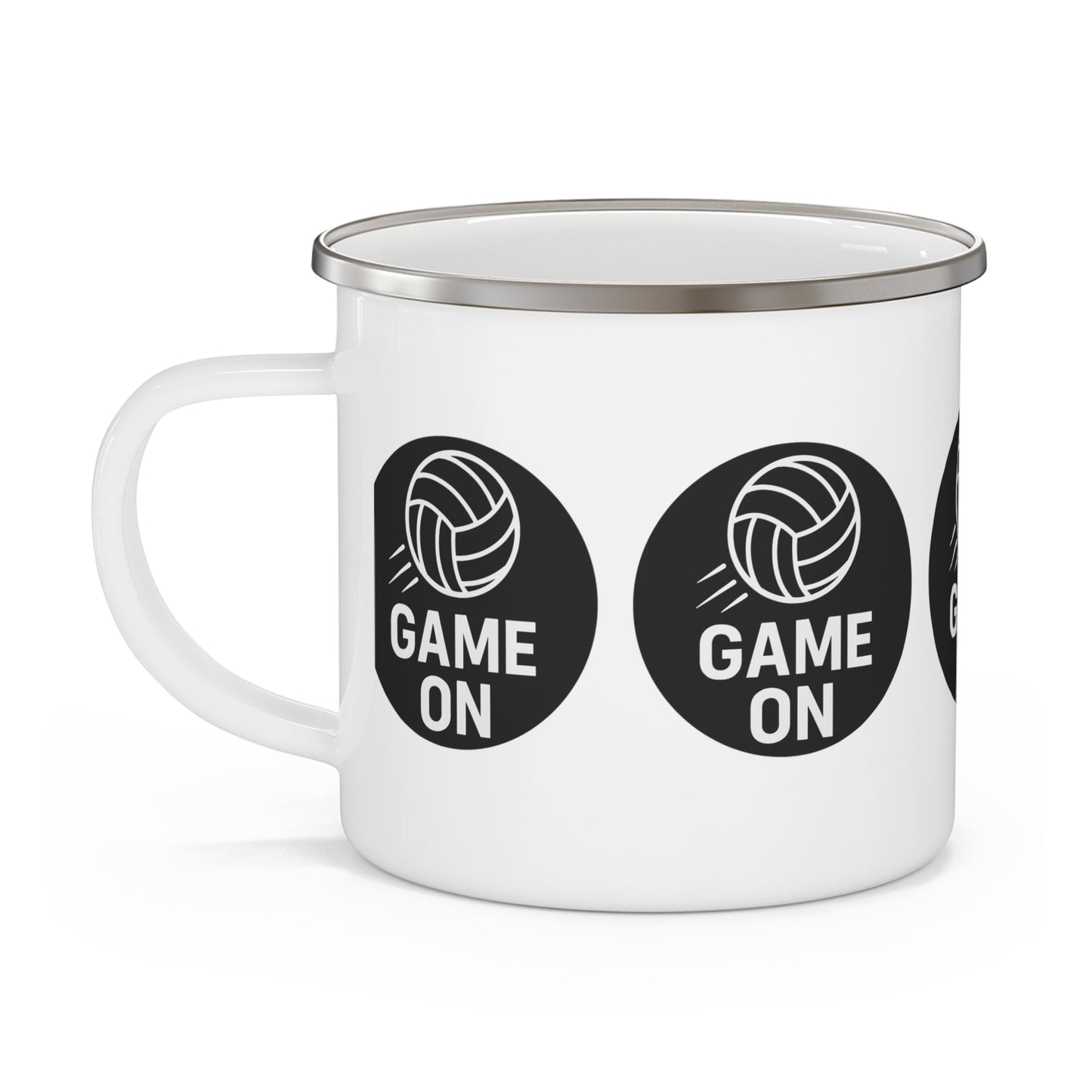 Volleyball-themed camping mug perfect for coffee or tea on the go