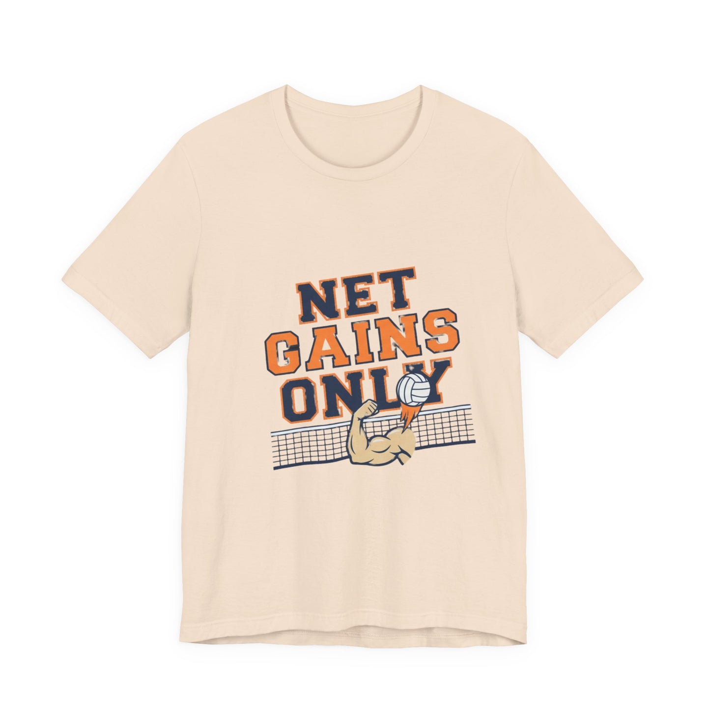 Minimalist volleyball shirt featuring Net Gains Only slogan