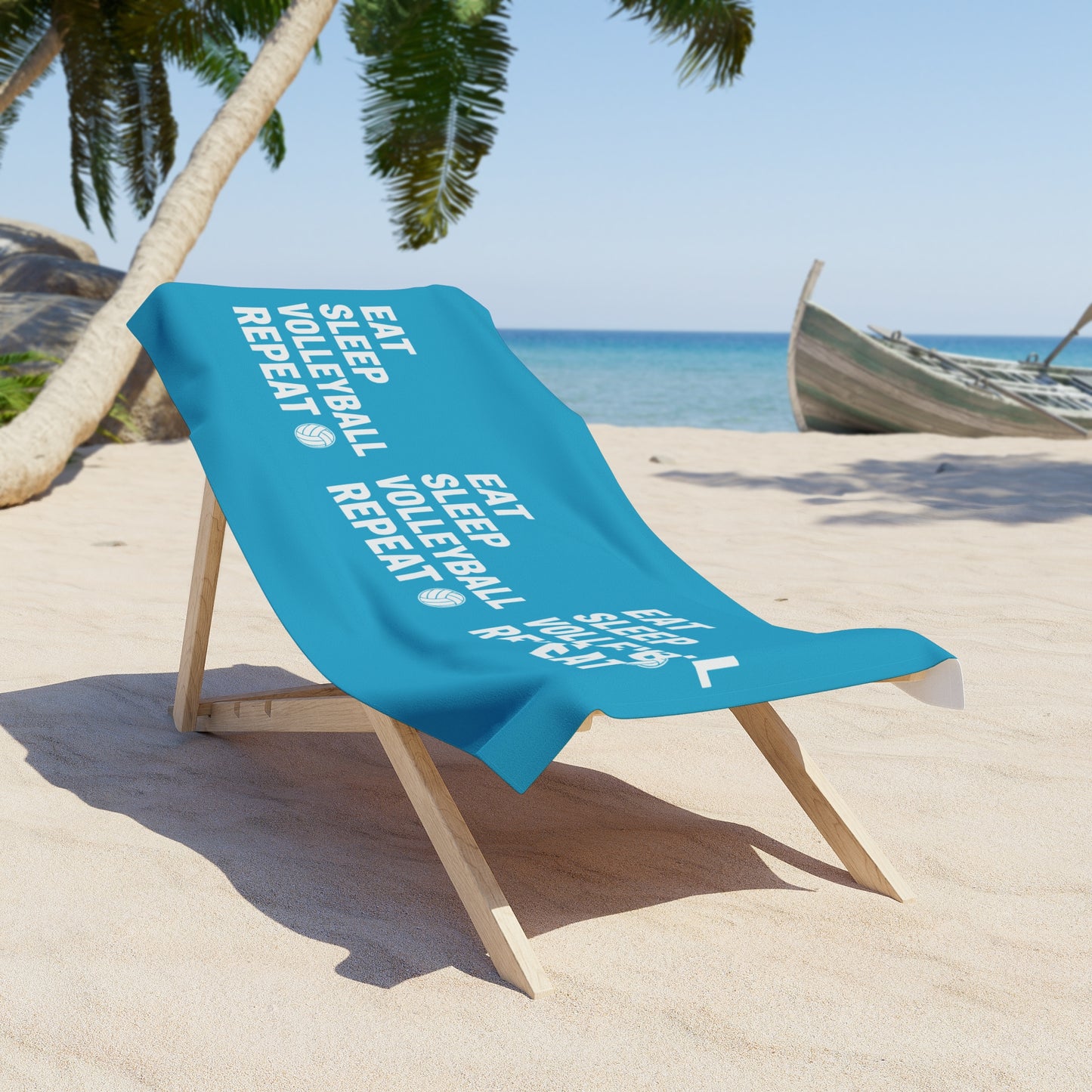 Eat Sleep Volleyball Repeat beach towel flat lay