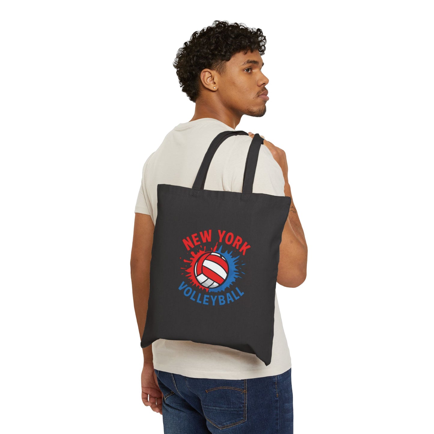 canvas tote bag with energetic volleyball artwork
