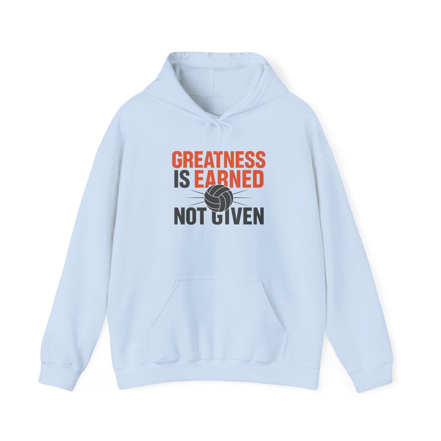 Motivational volleyball hoodie featuring strong block lettering