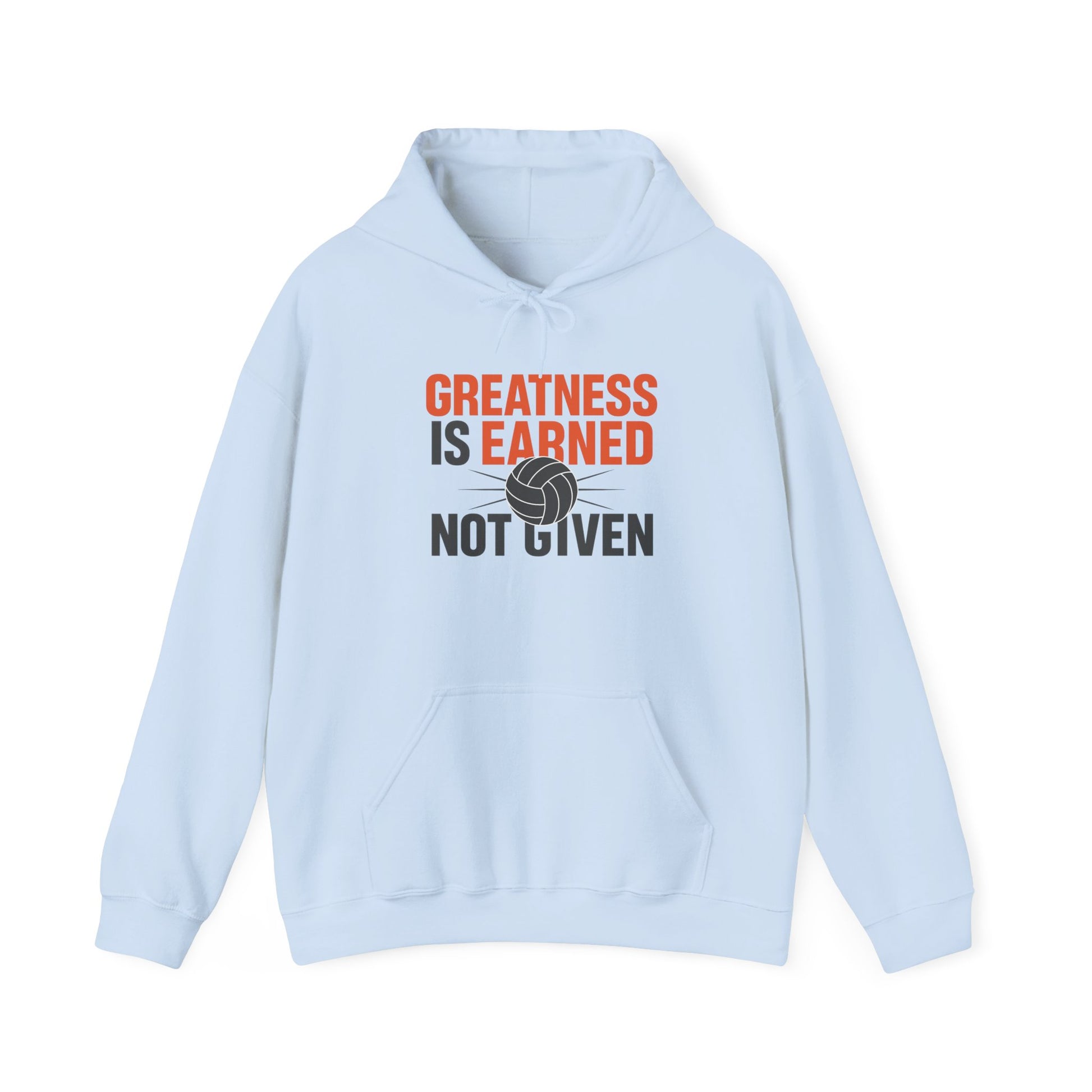 Motivational volleyball hoodie featuring strong block lettering