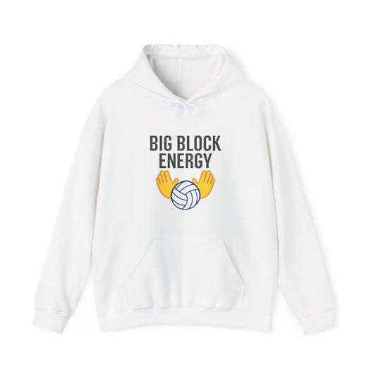 Big Block Energy volleyball hoodie with blocking hands graphic