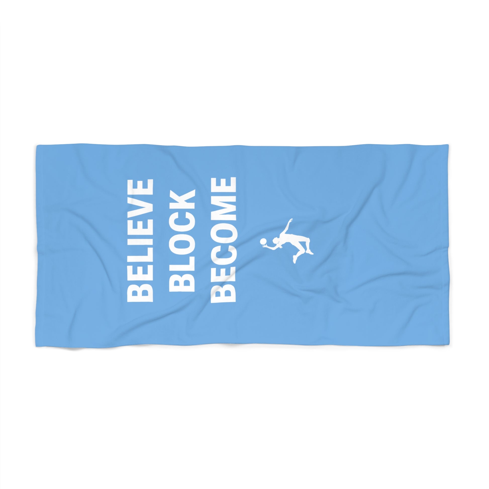 Believe Block Become bold stacked text printed on beach towel