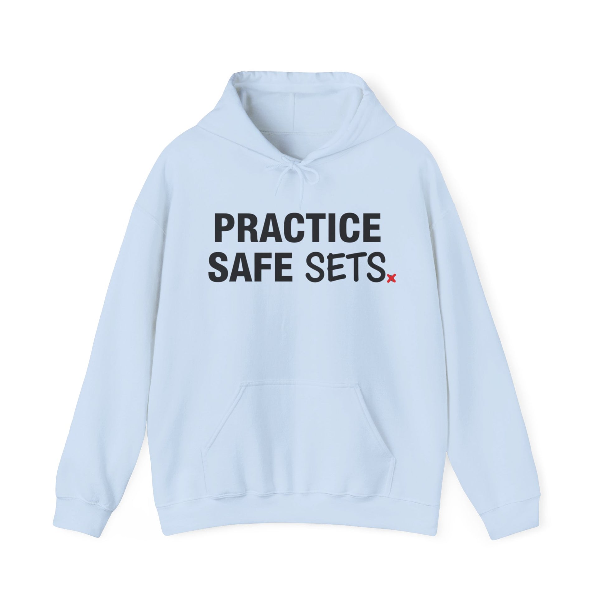 Statement volleyball slogan Practice Safe Sets on hoodie