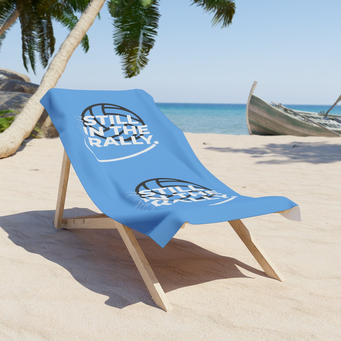 still in the rally volleyball beach towel typography design
