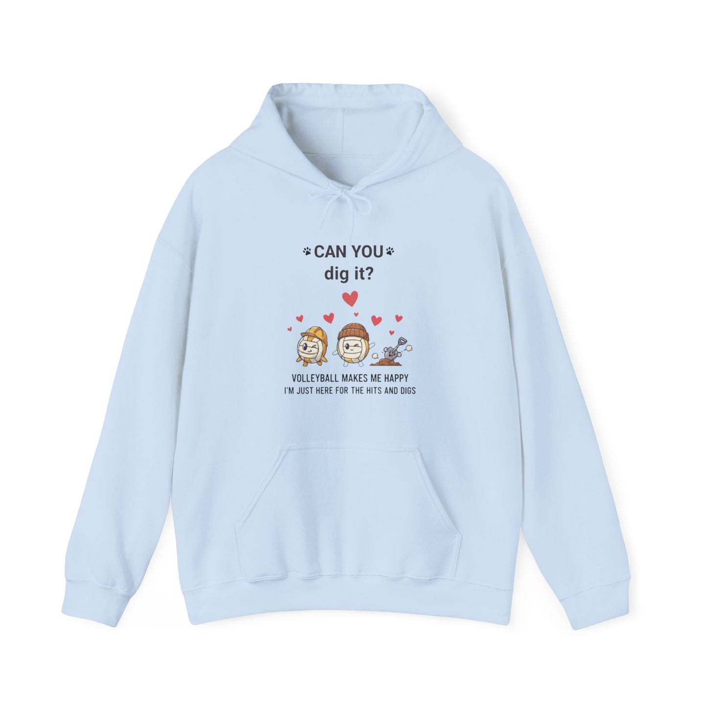 Funny volleyball hoodie with cartoon graphic