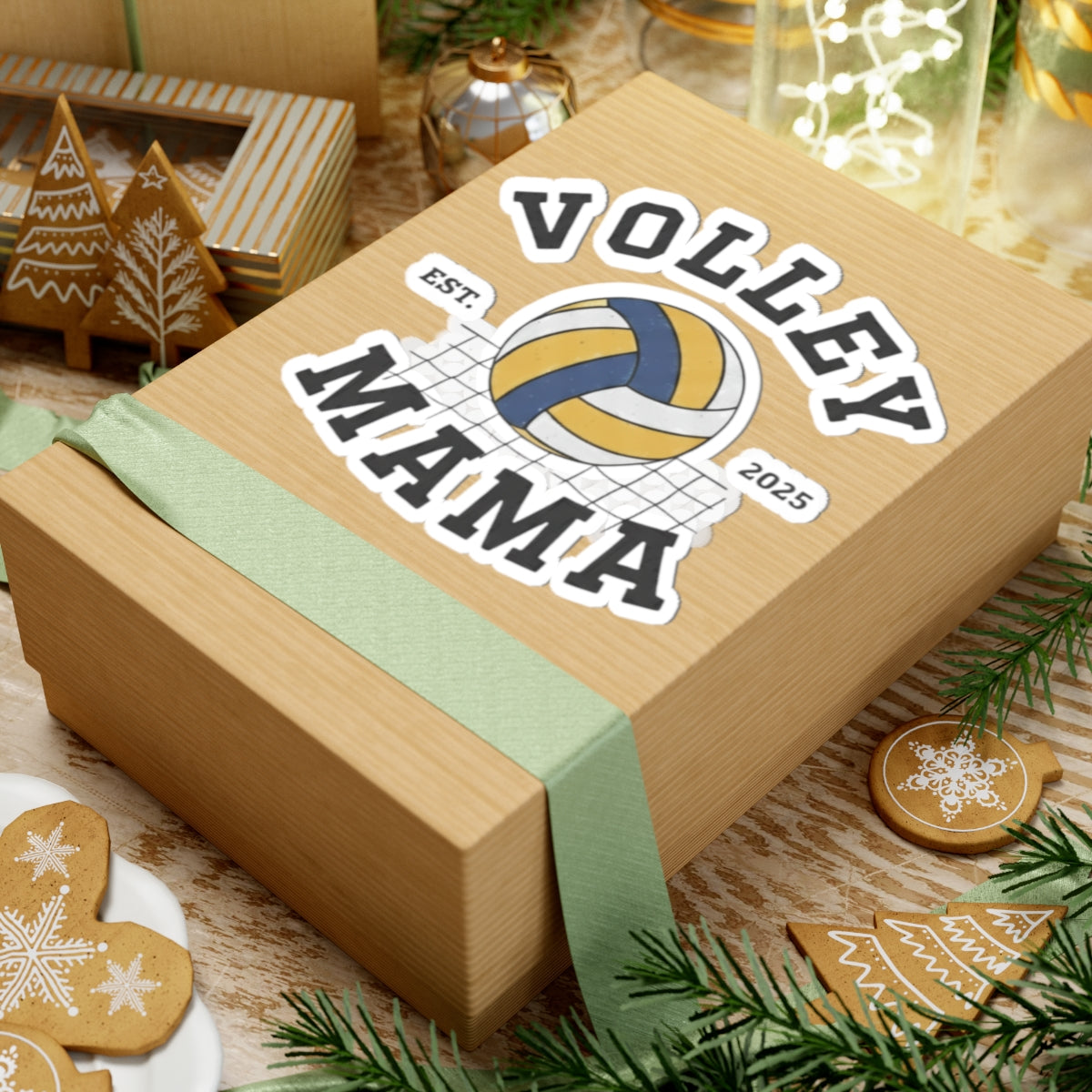 Retro-style Volley Mama sticker with volleyball and net design