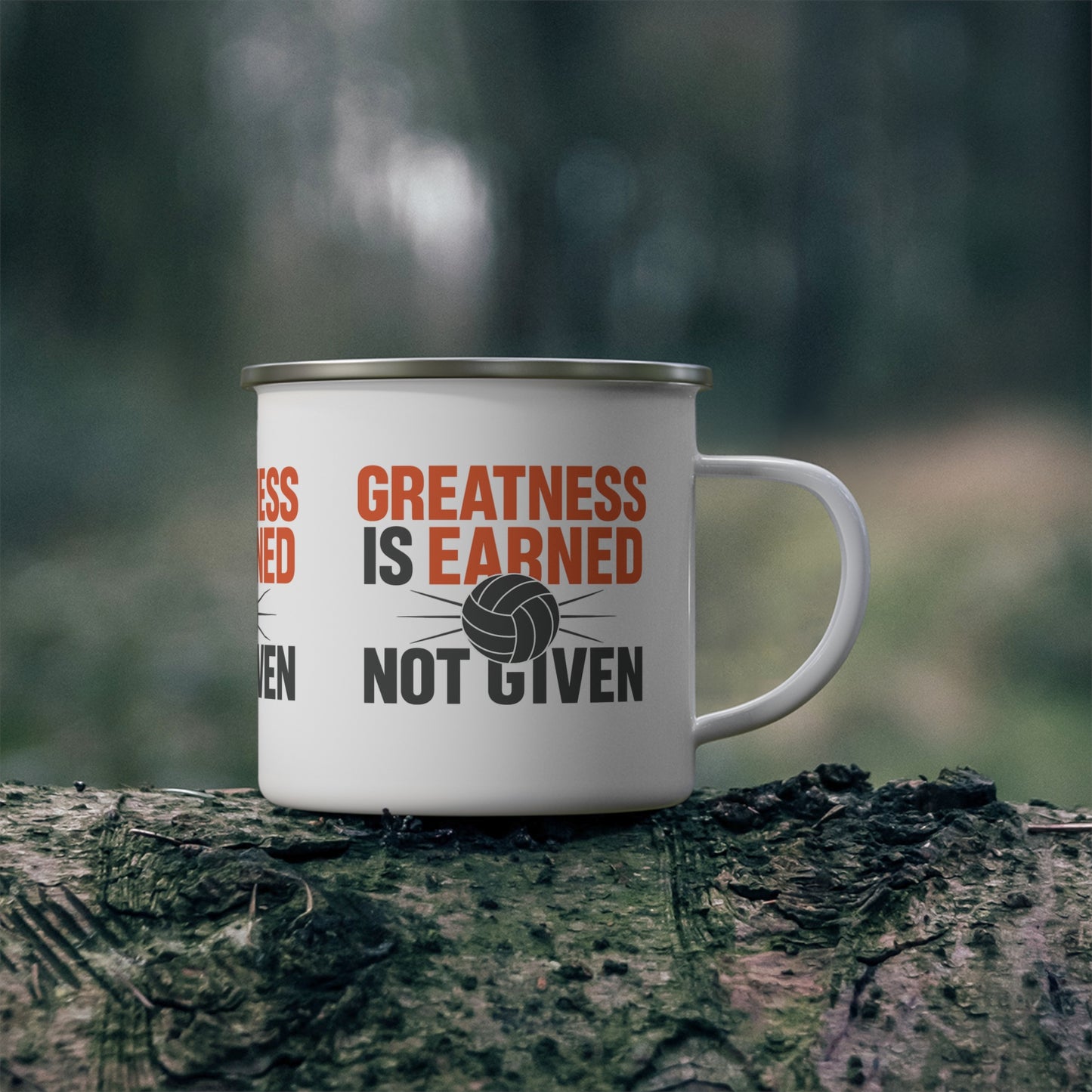 Motivational volleyball enamel mug on clean background