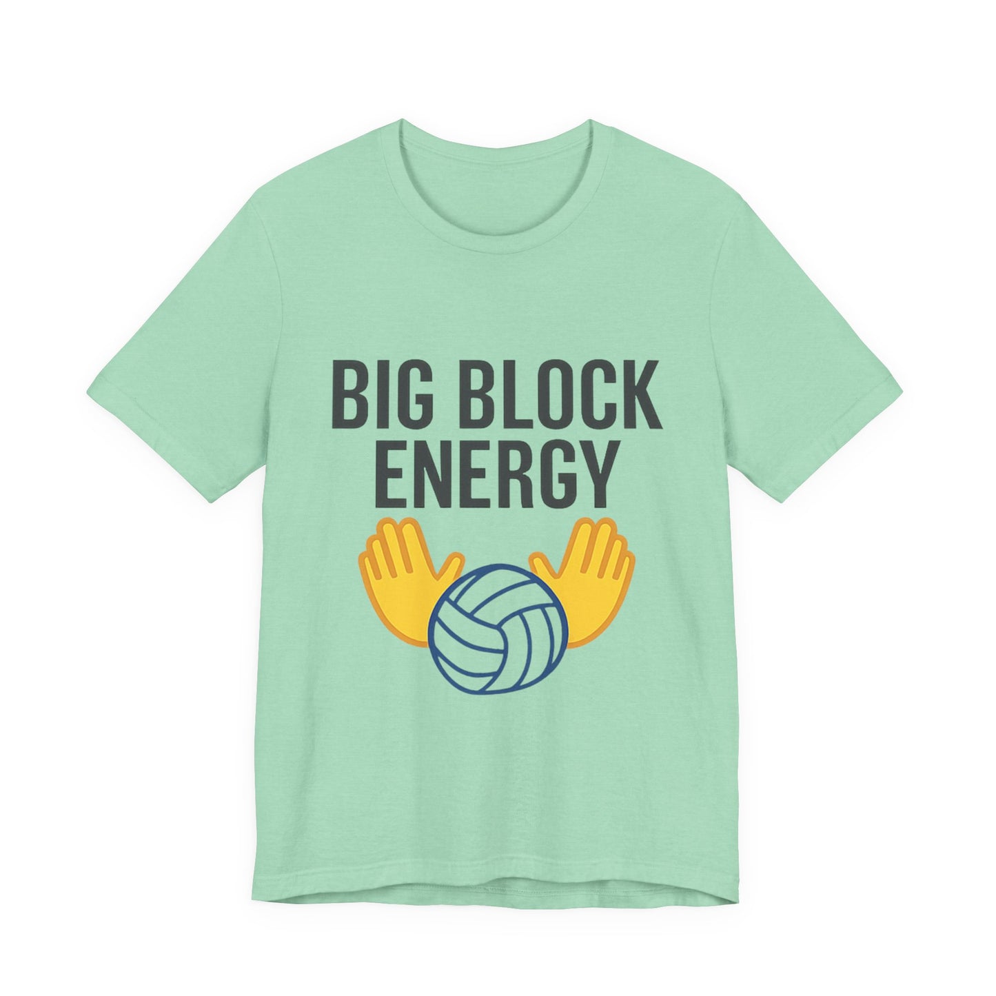 Tee with illustrated volleyball and hands forming a block