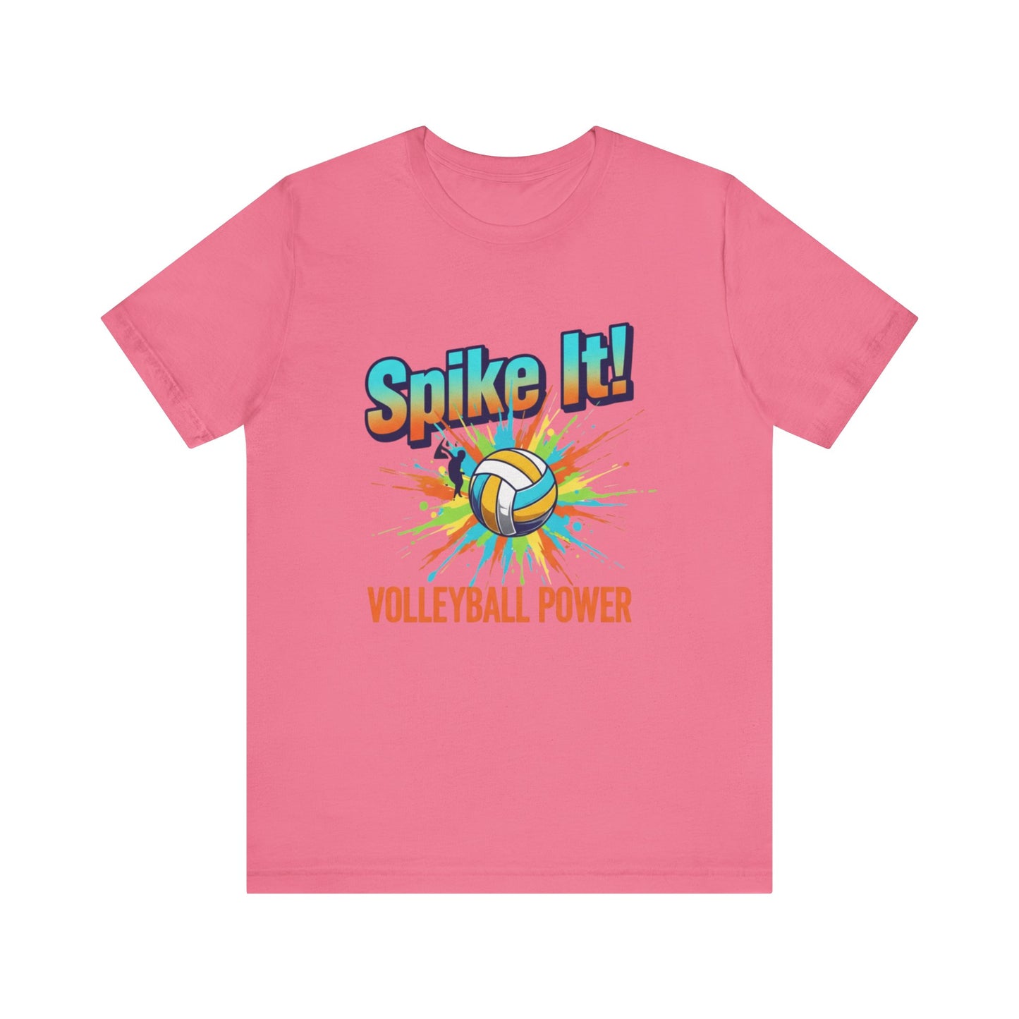 Fun volleyball graphic tee with bold Spike It typography and ball artwork