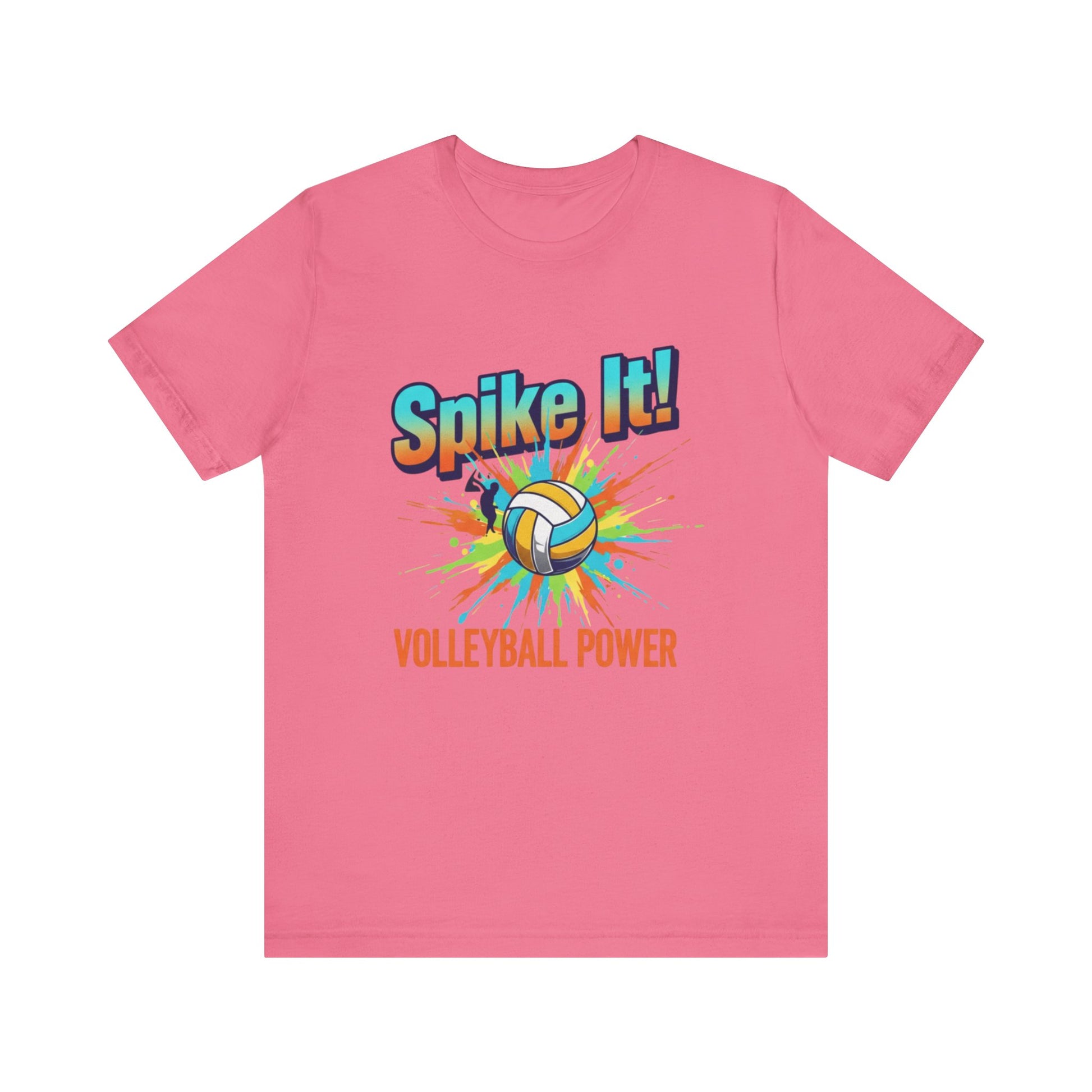 Fun volleyball graphic tee with bold Spike It typography and ball artwork