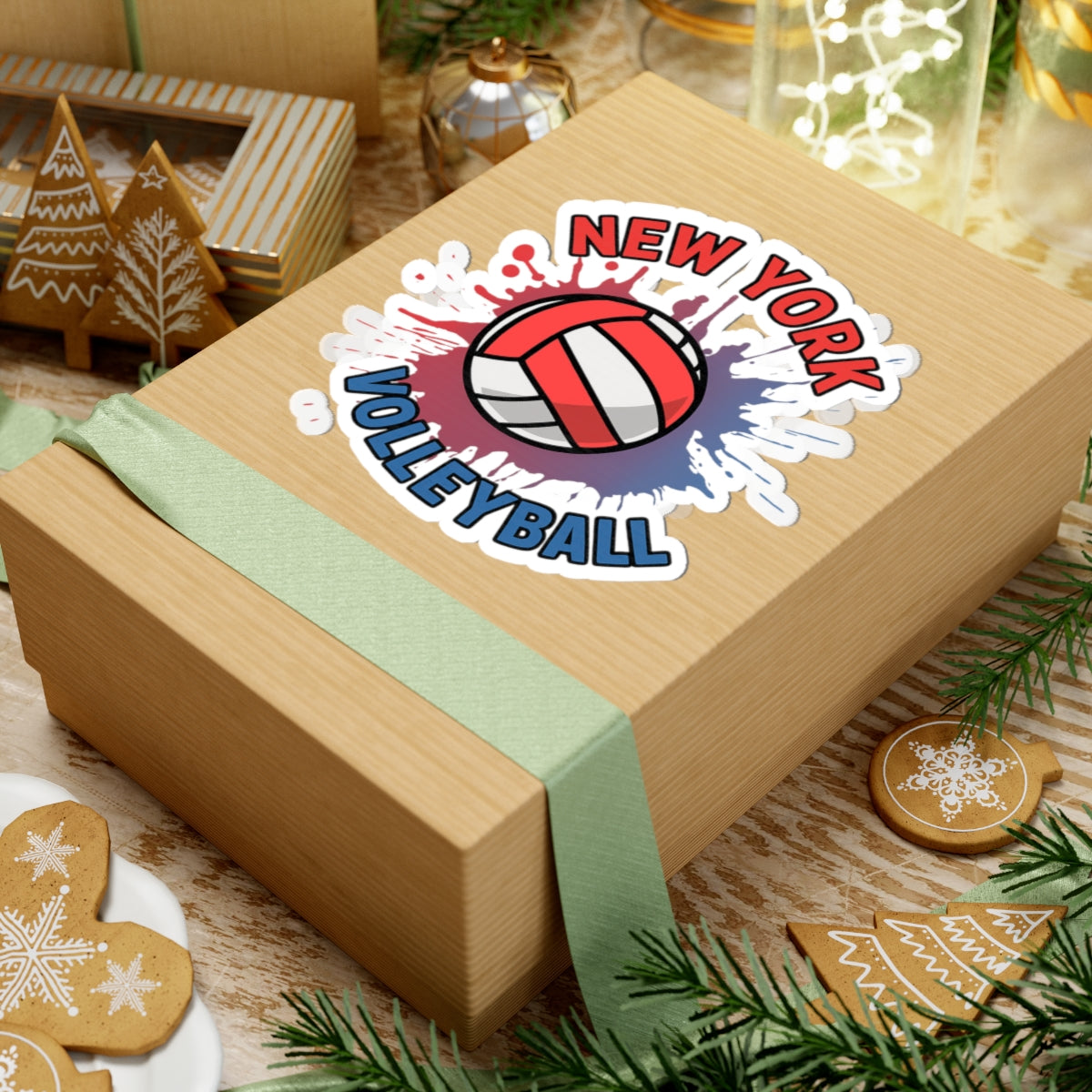 New York Volleyball Splash Sticker | Red & Blue Sports Design