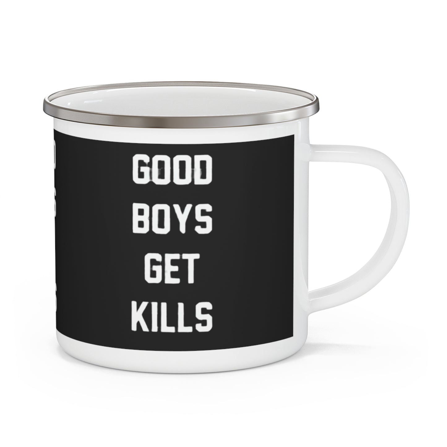 Camping mug with volleyball saying “Good Boys Get Kills”