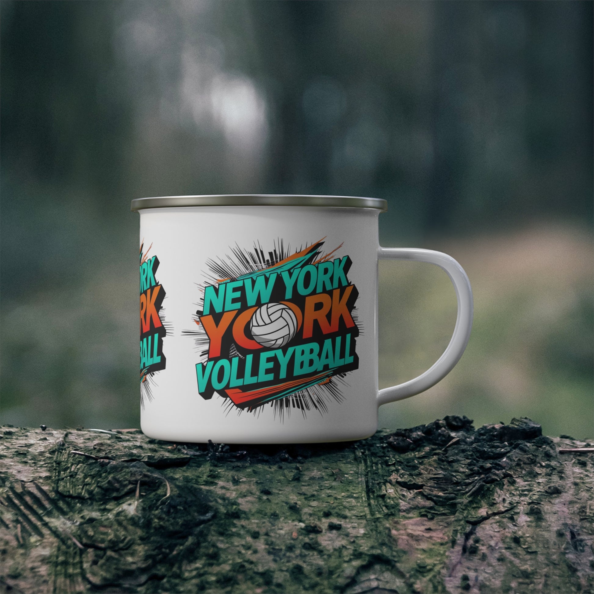 Lightweight camping mug for volleyball fans and outdoor lovers.